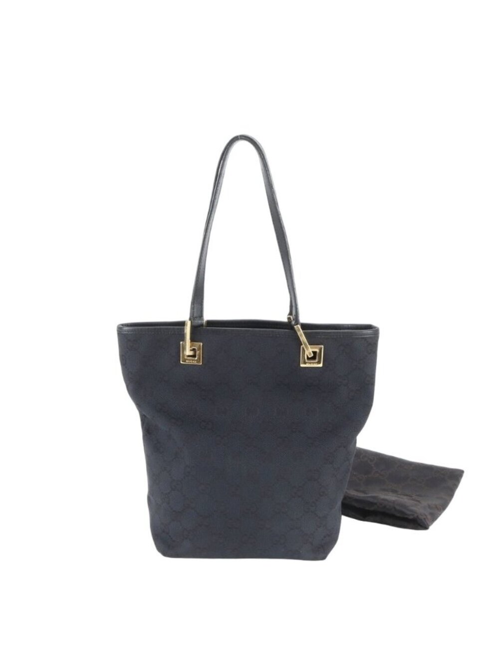 Gucci GG Canvas 002 Leather Tote Shoulder Hand Black